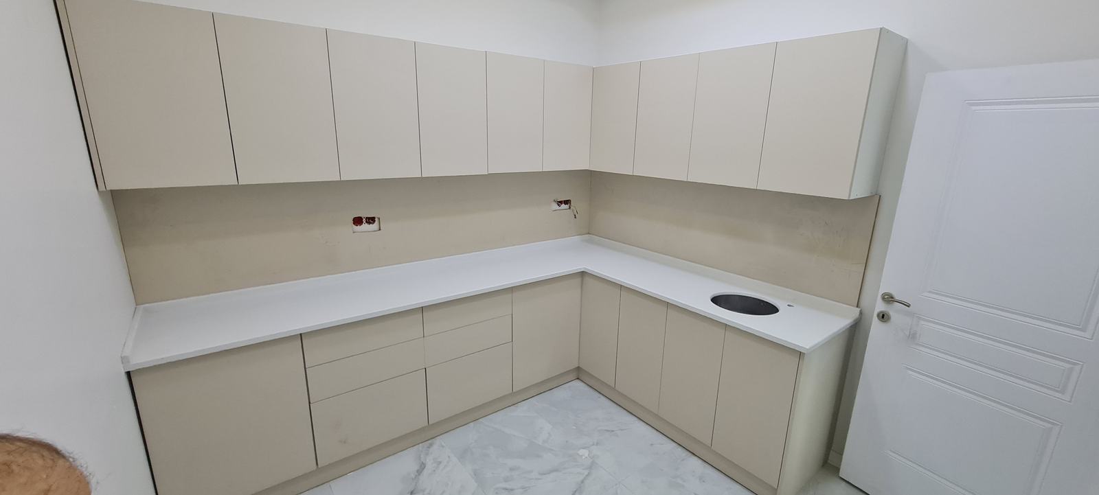 Cream Corner Kitchen Cabinet