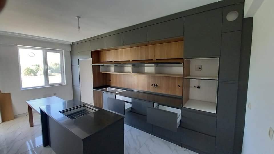 Anthracite and Wood Kitchen Cabinet