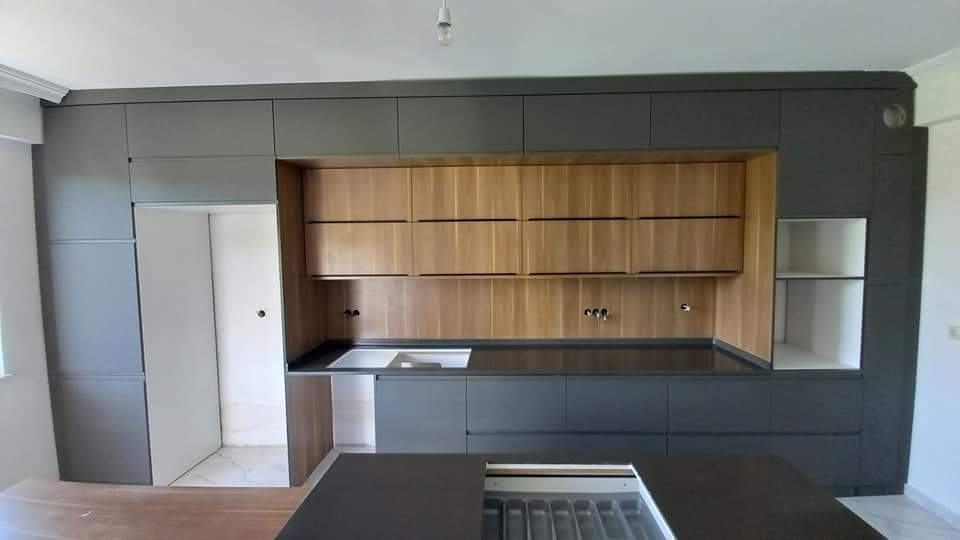 Anthracite and Wood Kitchen Cabinet