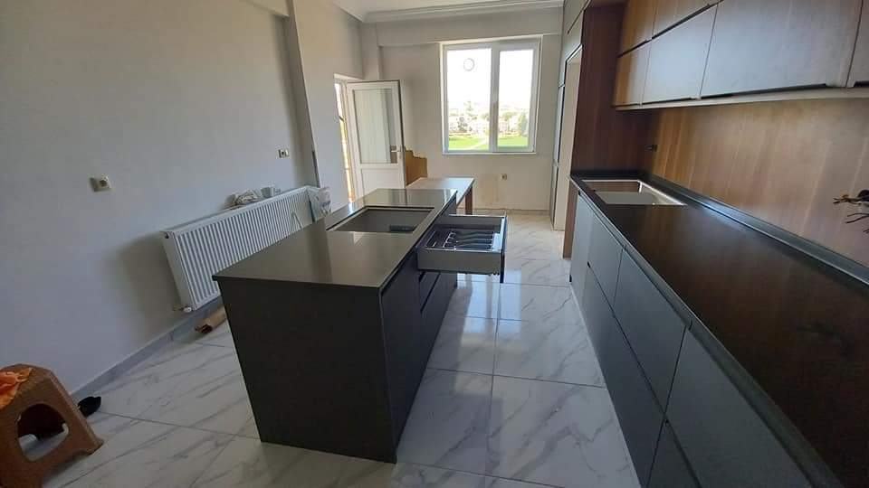 Anthracite and Wood Kitchen Cabinet