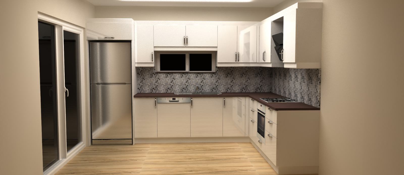 White Kitchen Cabinet with Wooden Countertop