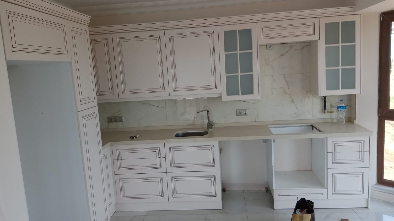 Cream Embroidered Kitchen Cabinet