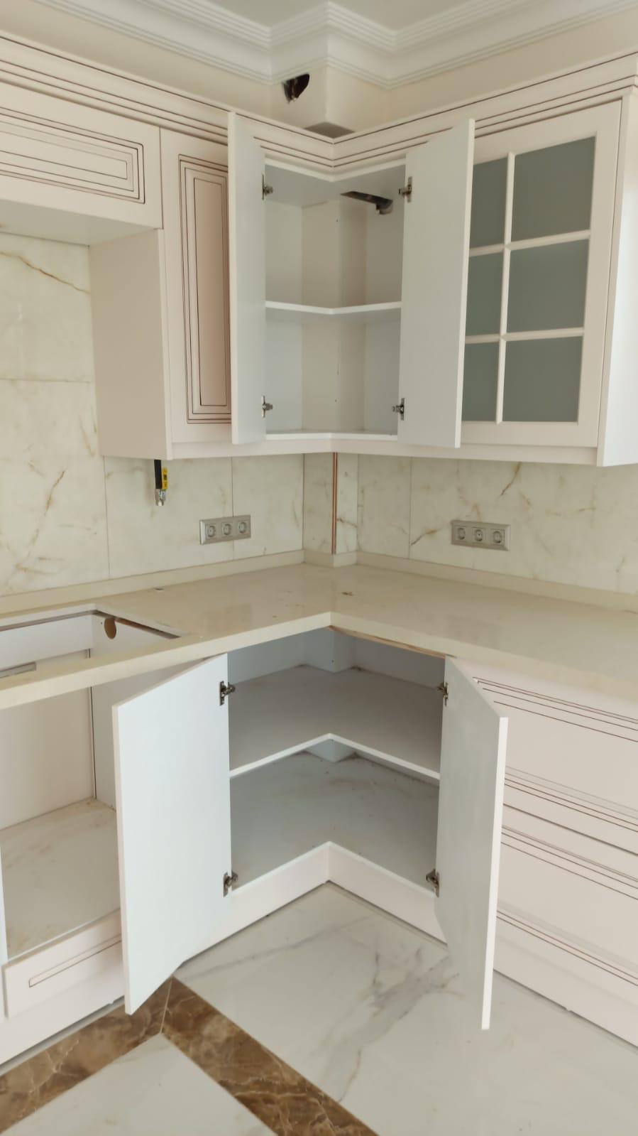 Cream Embroidered Kitchen Cabinet