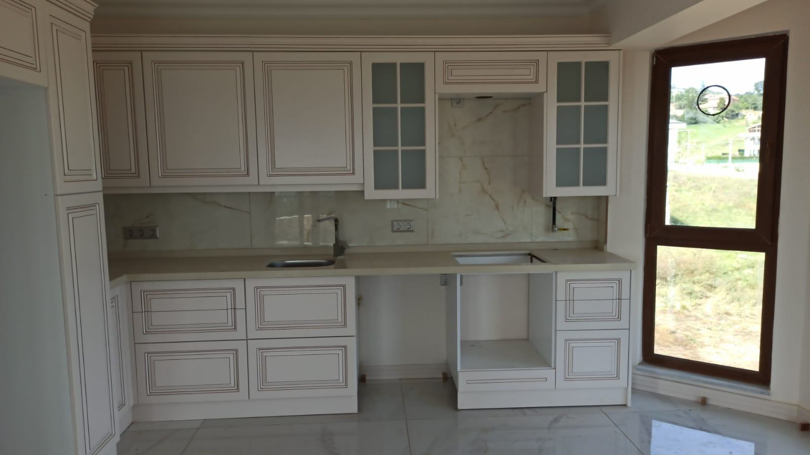 Cream Embroidered Kitchen Cabinet