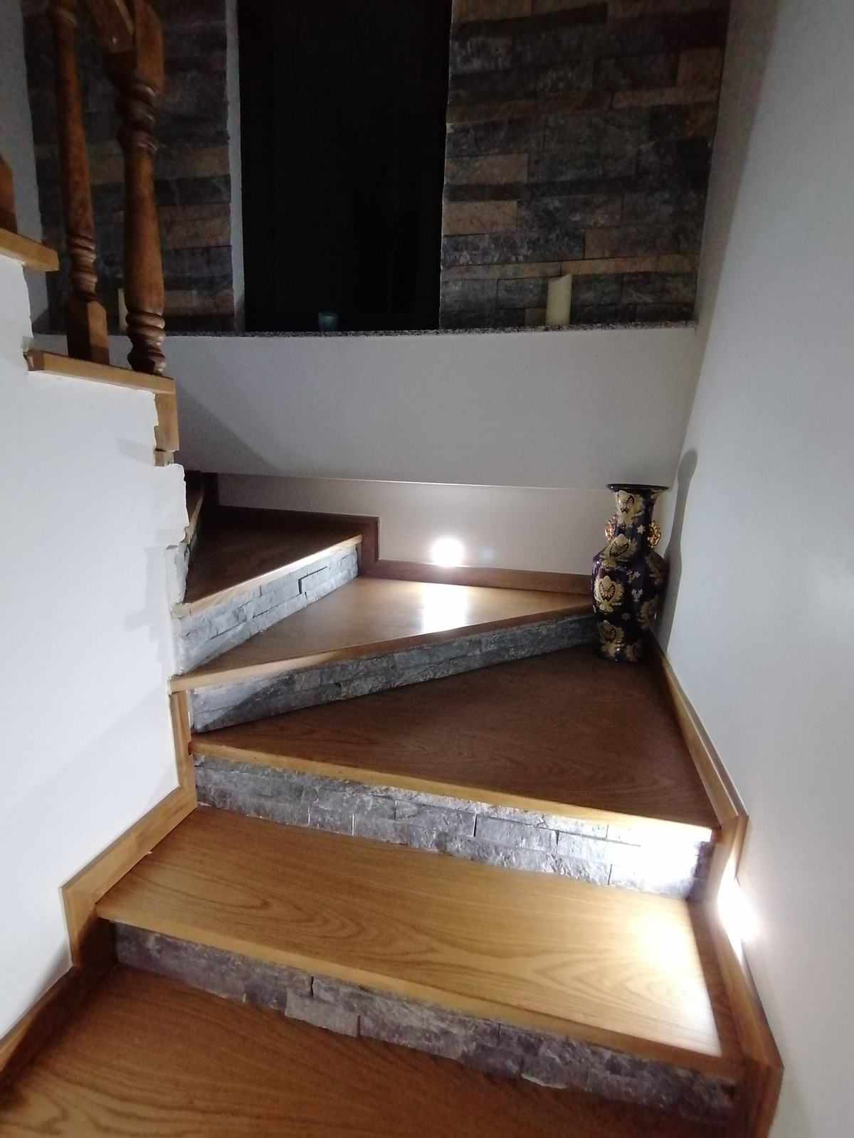 Staircase with Wooden Railing