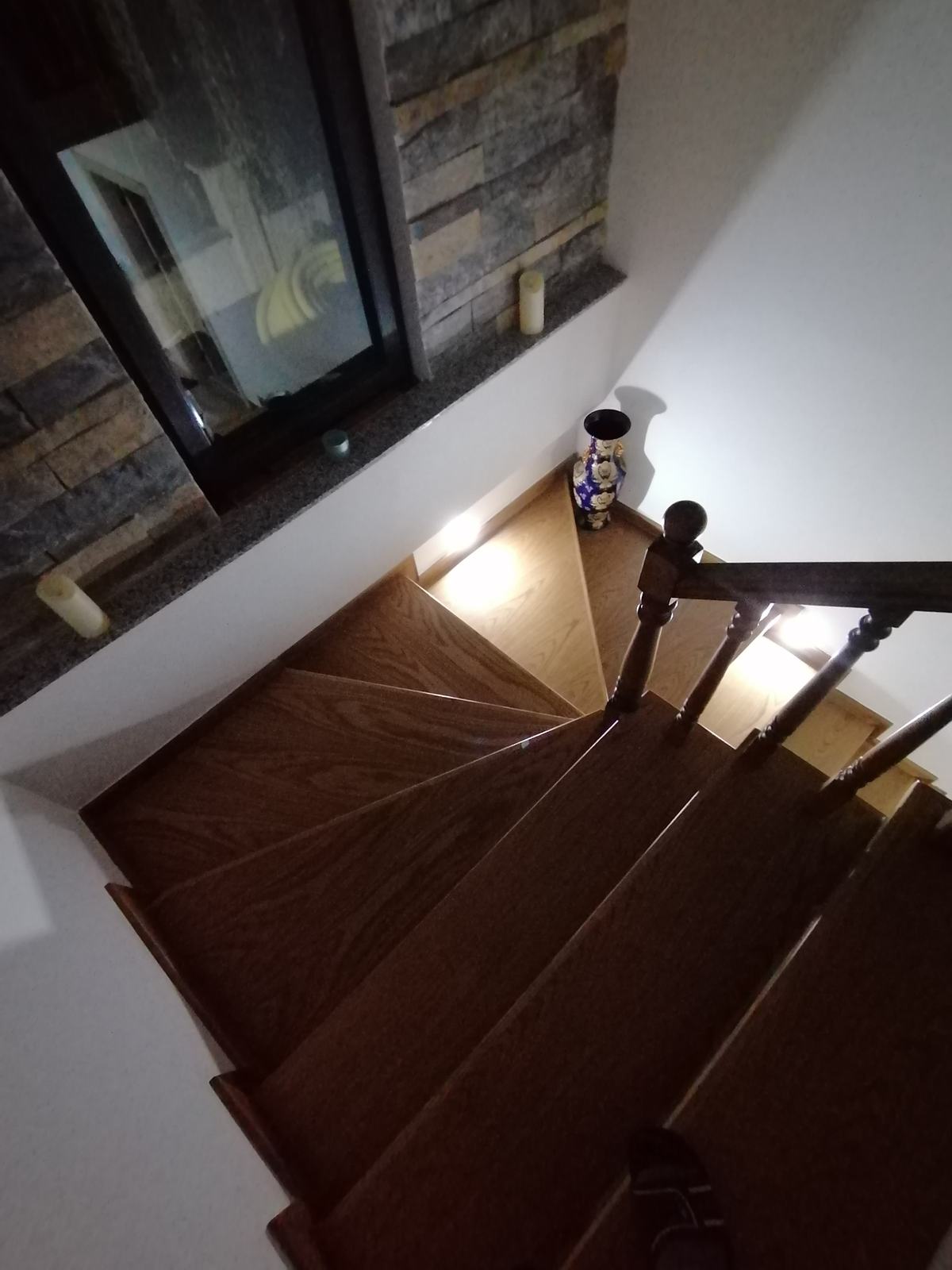 Staircase with Wooden Railing