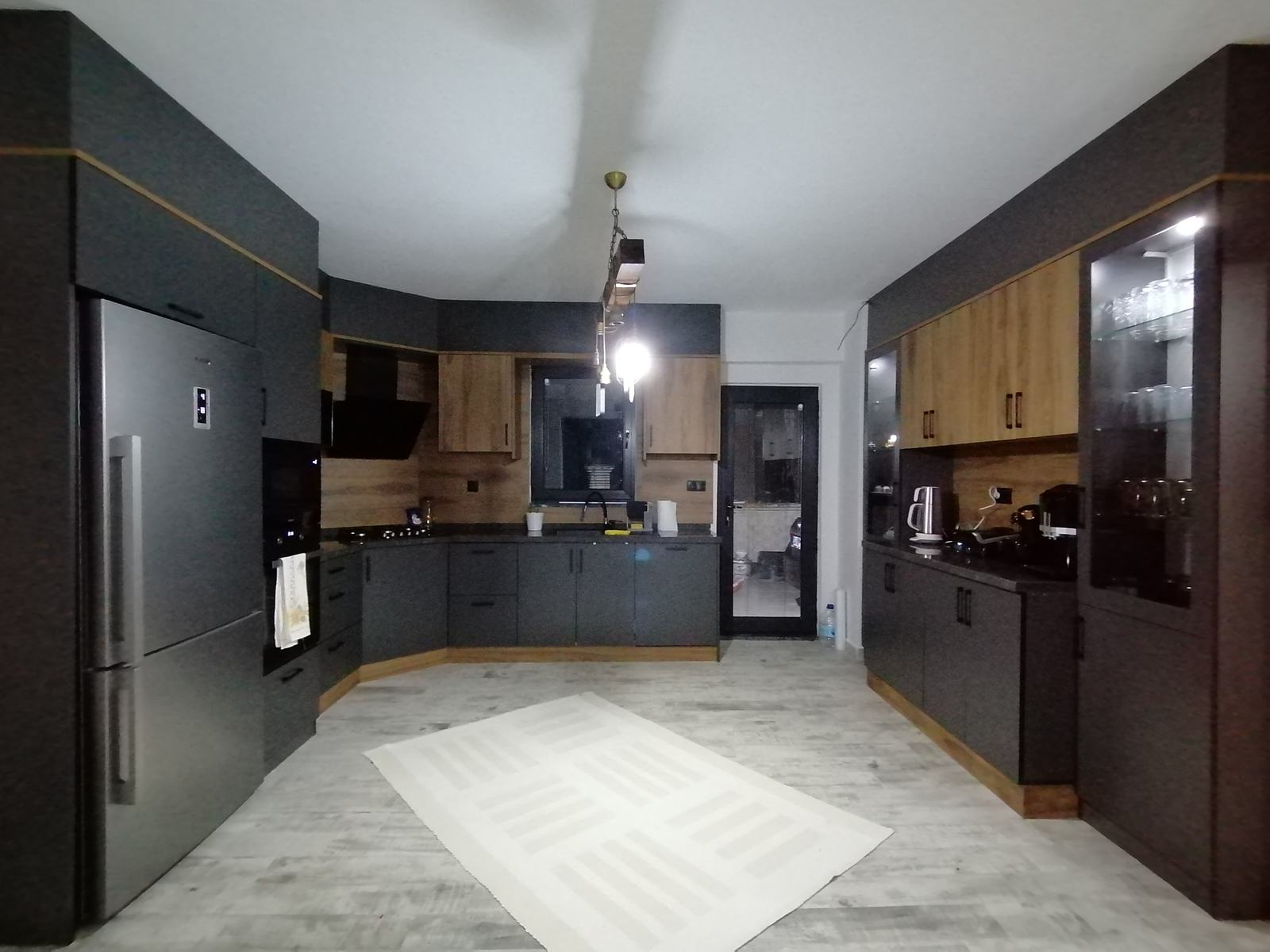 Gray Wood Detailed Kitchen Cabinet