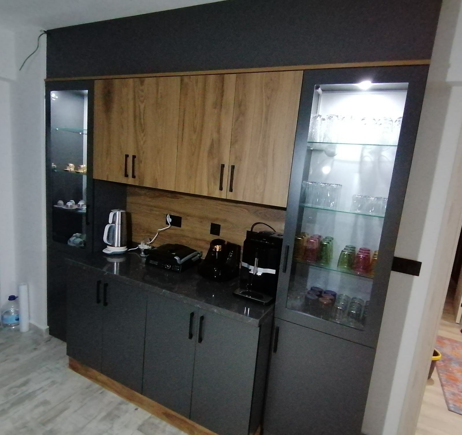 Gray Wood Detailed Kitchen Cabinet
