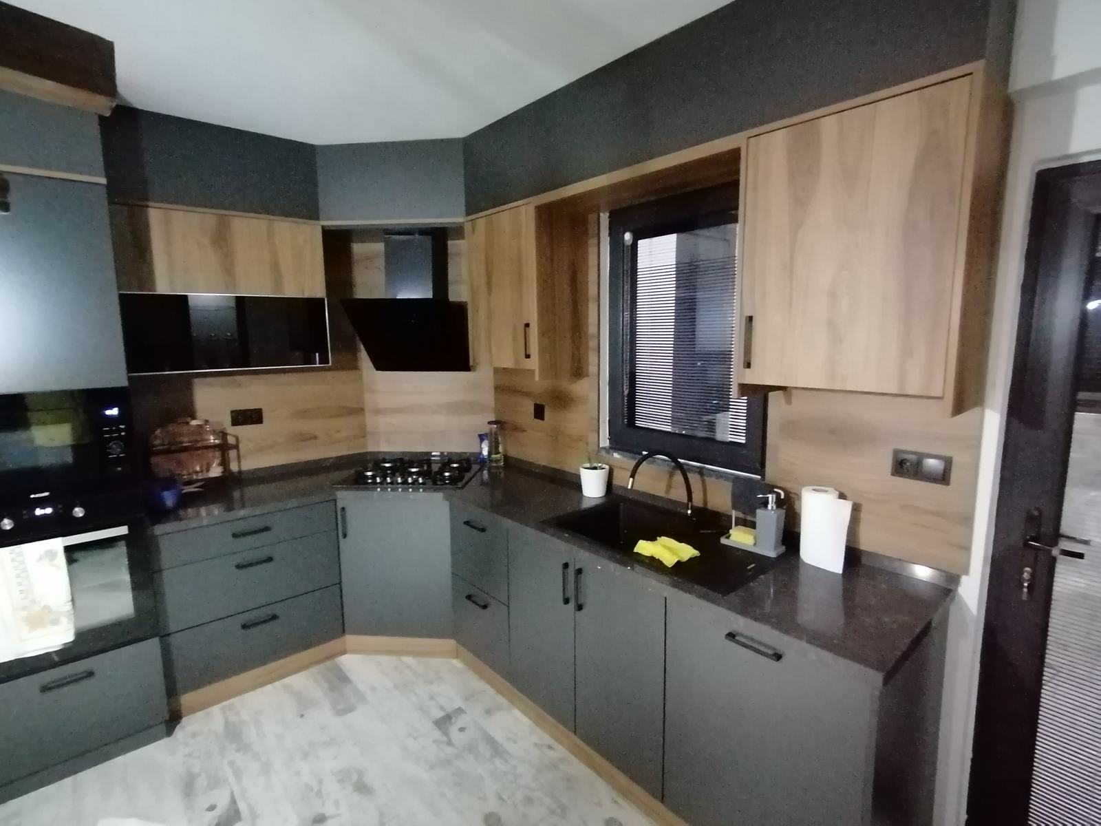 Gray Wood Detailed Kitchen Cabinet